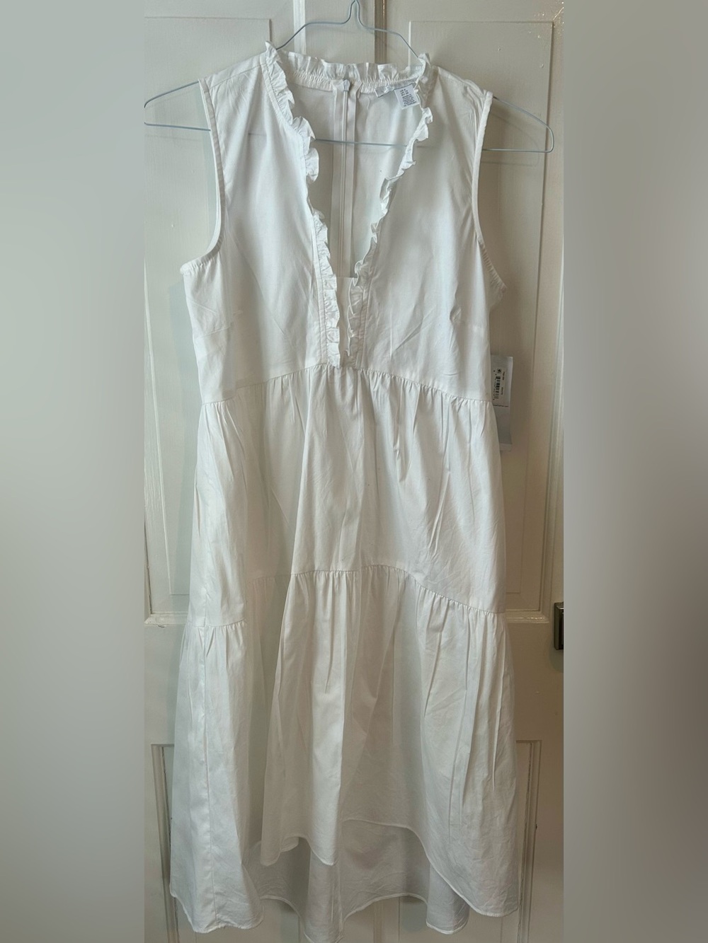 London Times Ruffle Neck High Low White Medium